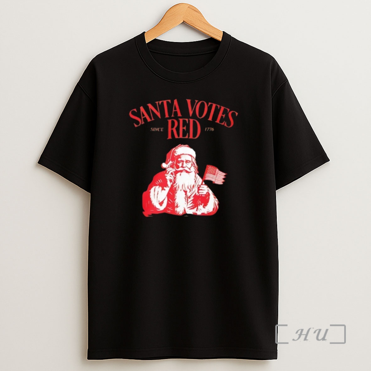 Officials Santa Votes Red Since 1776 Christmas Holding American Flag Retro Shirt Sweatshirt Tee