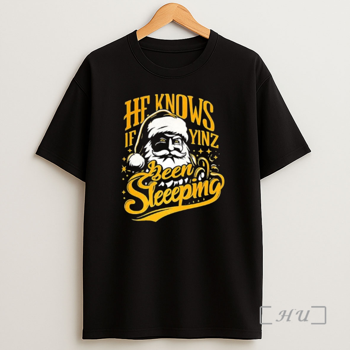 Officials Santa He Knows If Yinz Been Sleeping Pittsburgh Christmas Premium Shirt Sweatshirt Tee