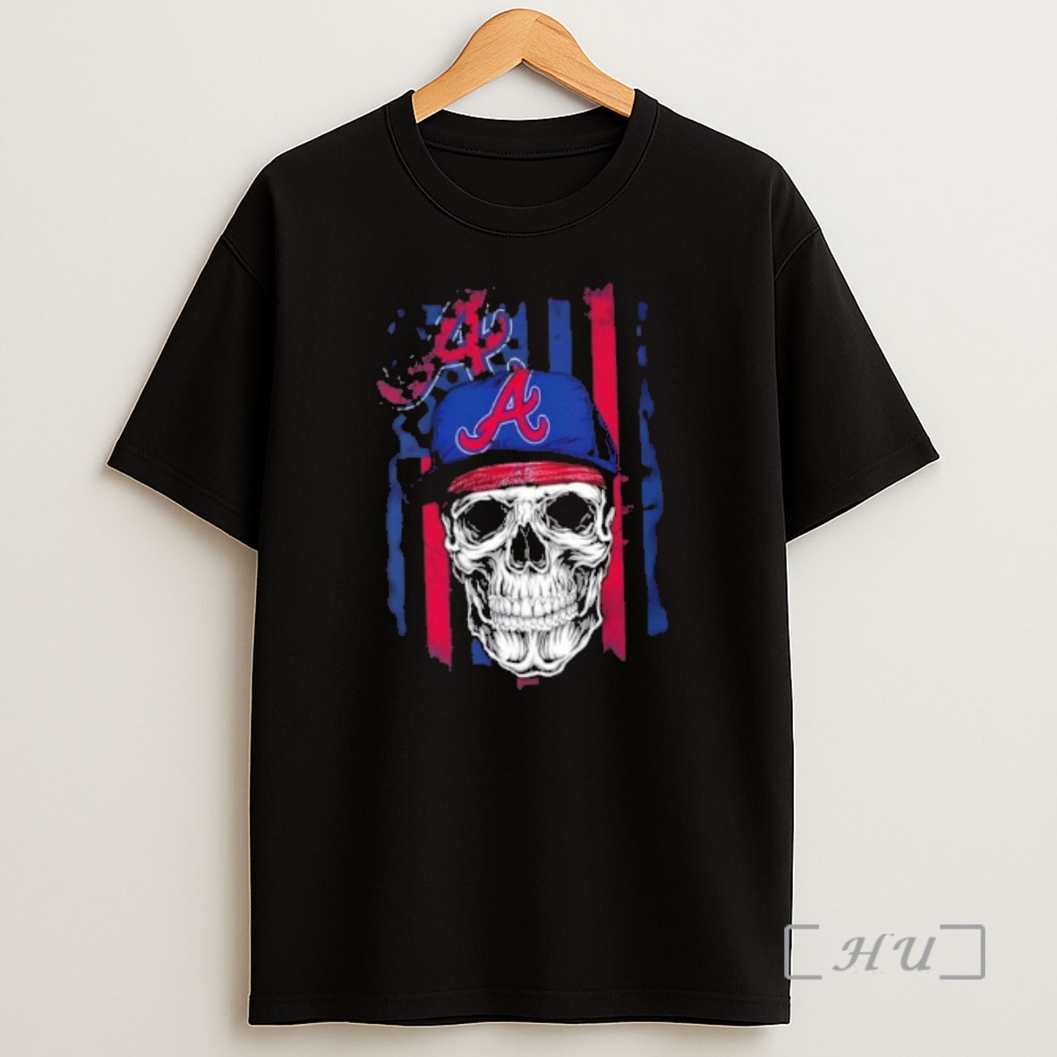 Officials Skull Wearing A Cap Atlanta Braves Us Flag Shirt Sweatshirt Tee