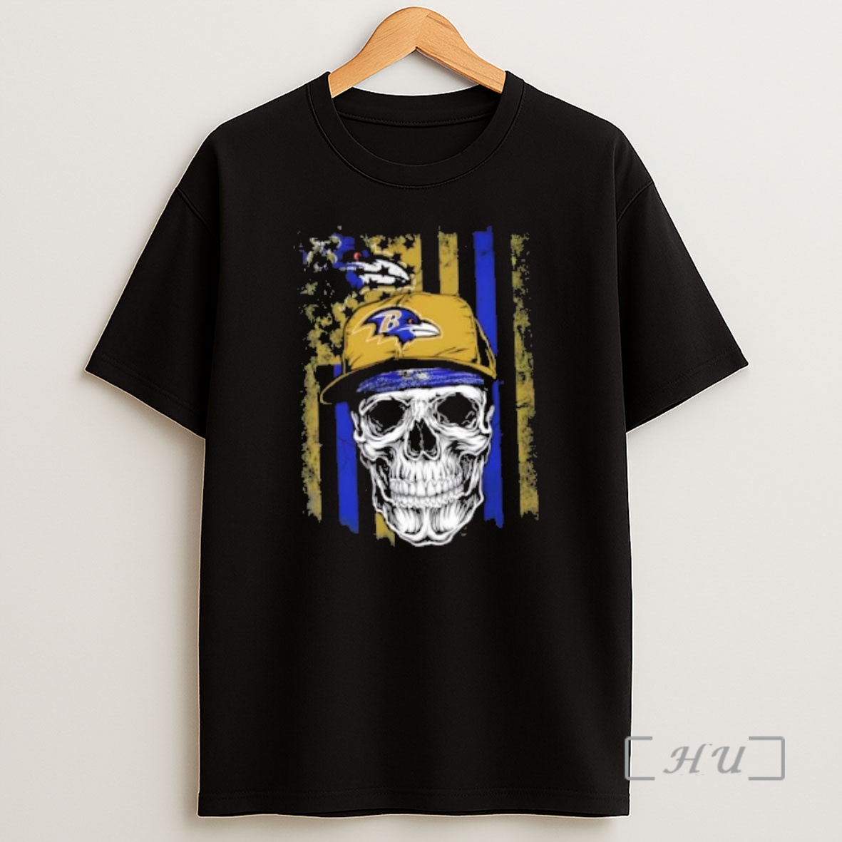 Officials Skull Wearing A Cap Baltimore Ravens Us Flag Shirt Sweatshirt Tee