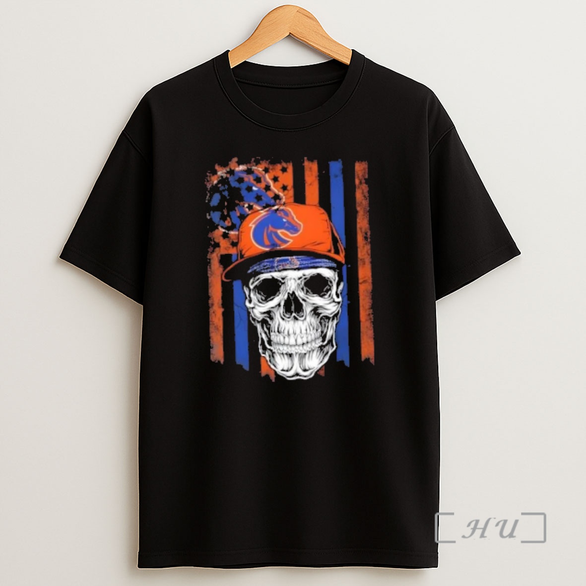 Officials Skull Wearing A Cap Boise State Broncos Us Flag Shirt Sweatshirt Tee