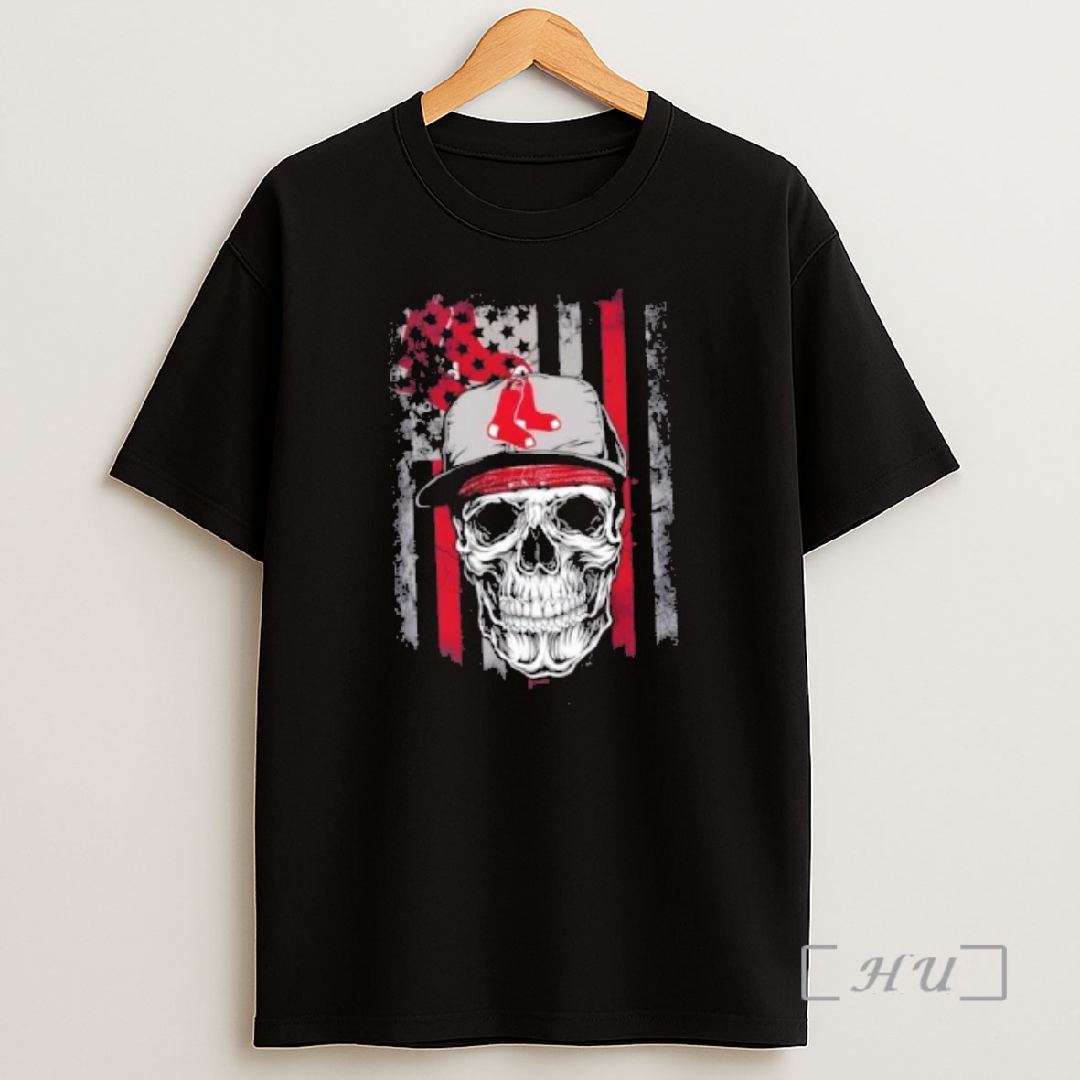 Officials Skull Wearing A Cap Boston Red Sox Us Flag Shirt Sweatshirt Tee