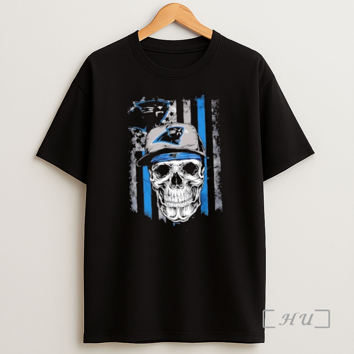 Officials Skull Wearing A Cap Carolina Panthers Us Flag Shirt Sweatshirt Tee