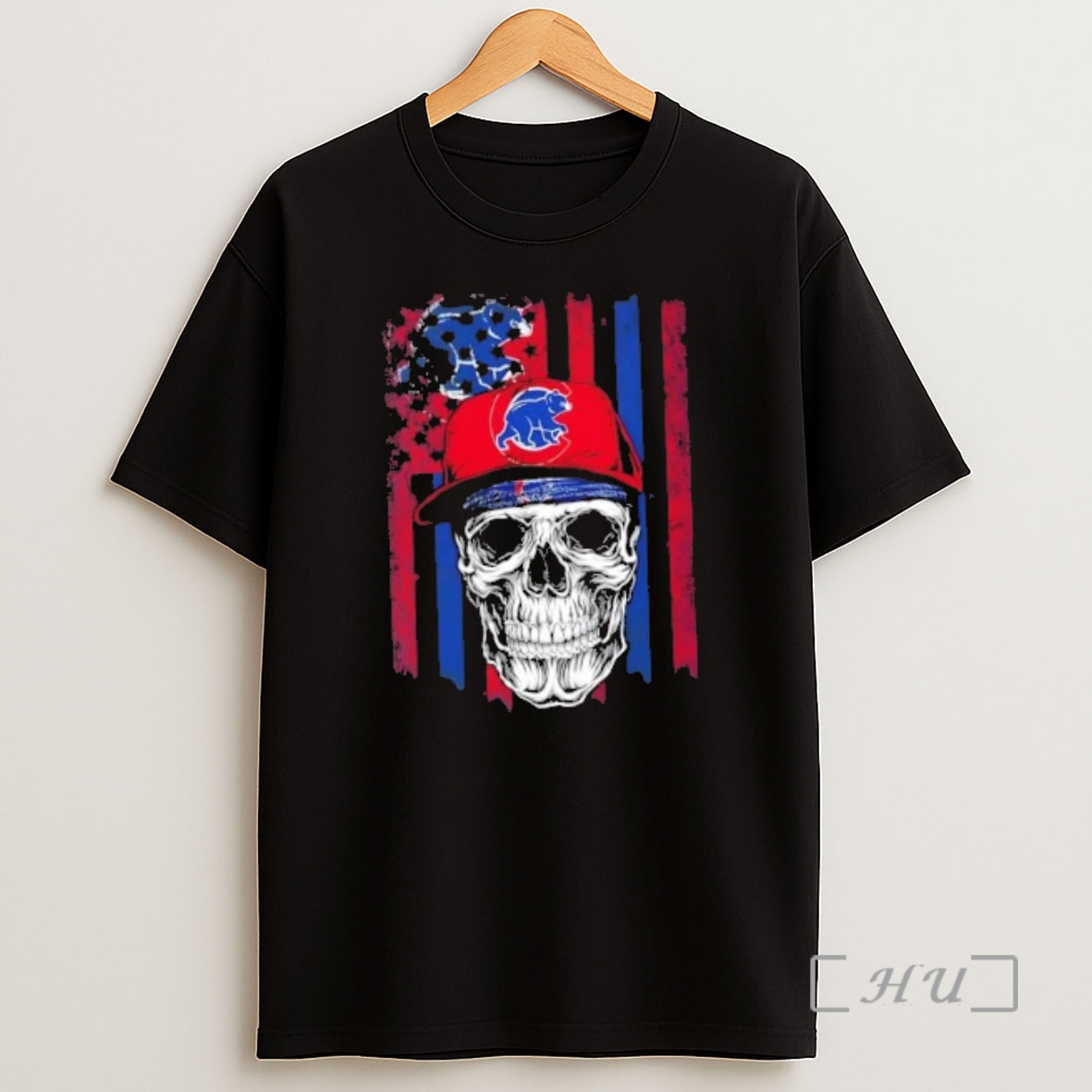 Officials Skull Wearing A Cap Chicago Cubs Us Flag Shirt Sweatshirt Tee