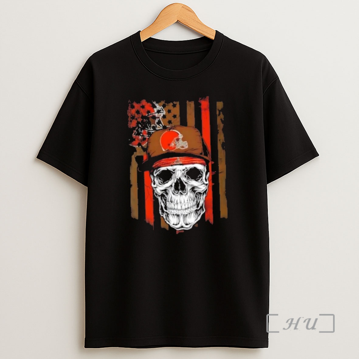 Officials Skull Wearing A Cap Cleveland Browns Us Flag Shirt Sweatshirt Tee