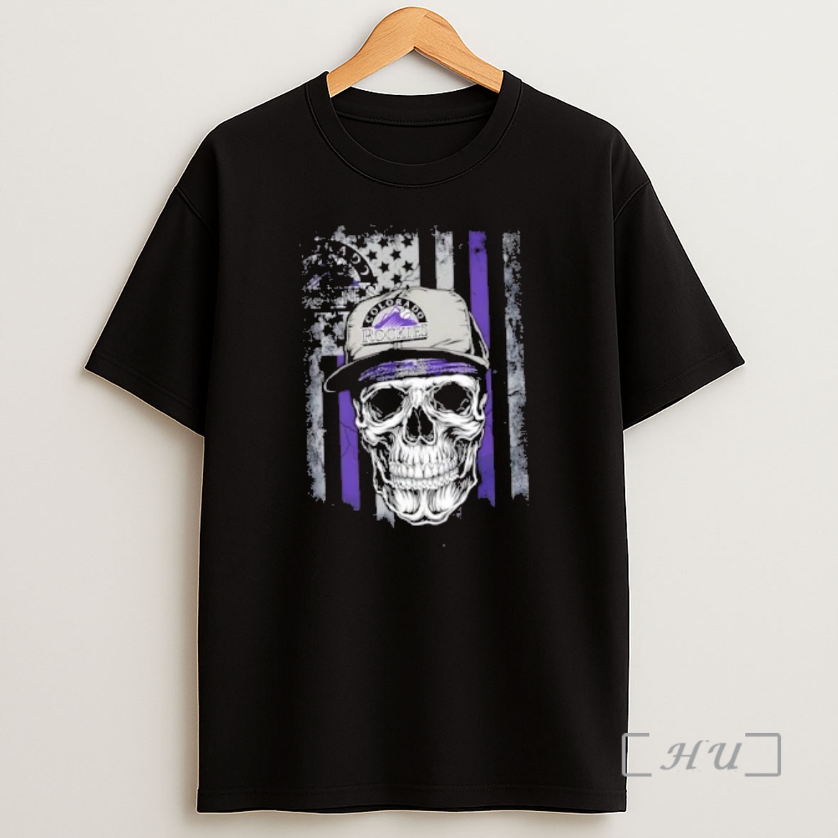 Officials Skull Wearing A Cap Colorado Rockies Us Flag Shirt Sweatshirt Tee