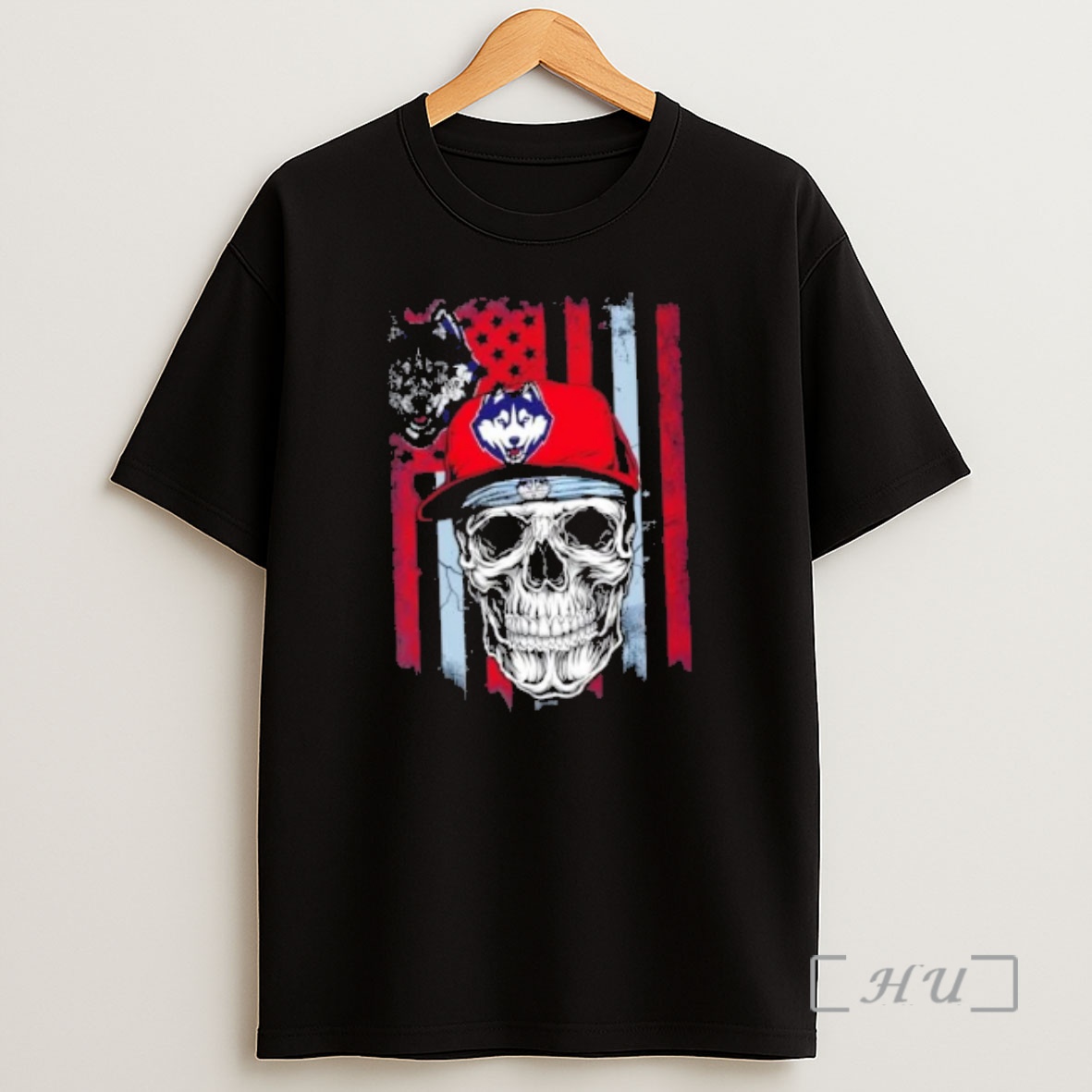 Officials Skull Wearing A Cap Connecticut Huskies Us Flag Shirt Sweatshirt Tee