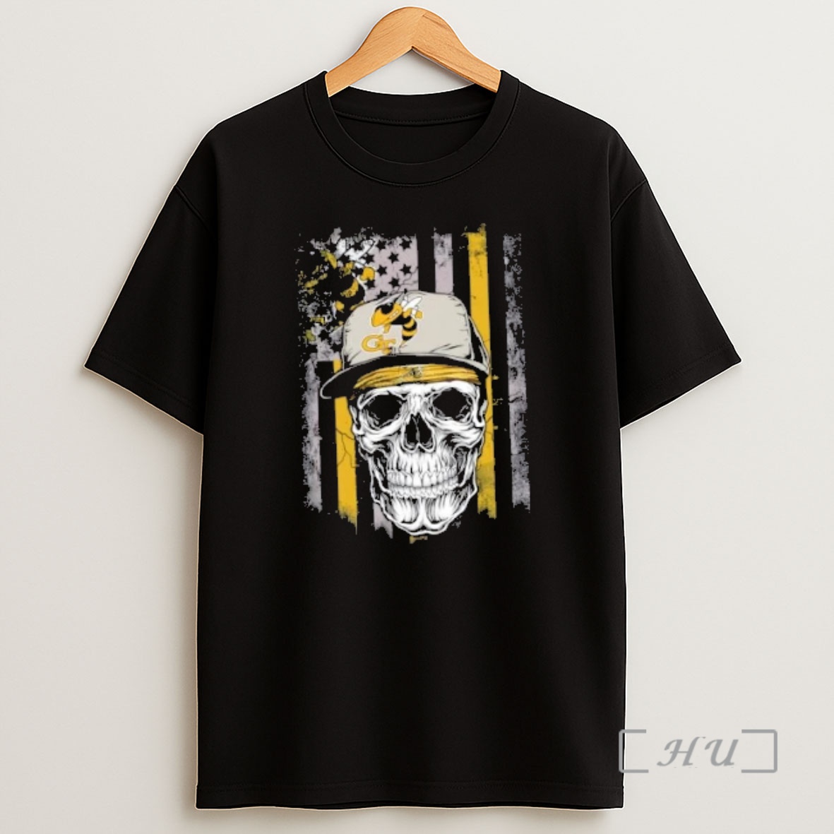 Officials Skull Wearing A Cap Georgia Tech Yellow Jackets Us Flag Shirt Sweatshirt Tee