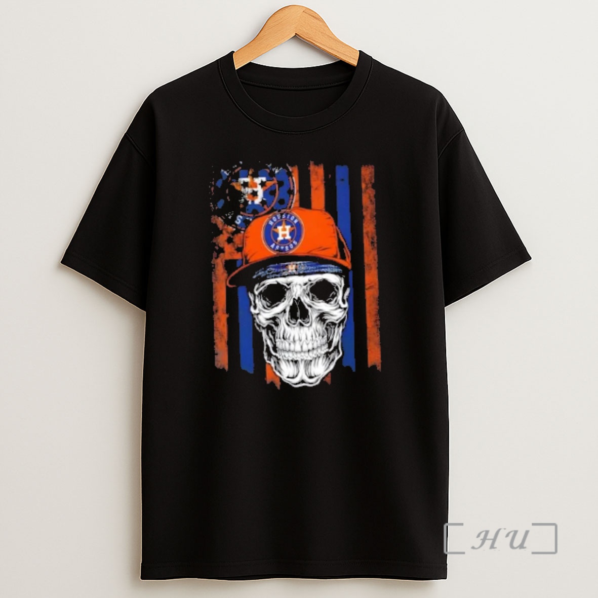 Officials Skull Wearing A Cap Houston Astros Us Flag Shirt Sweatshirt Tee
