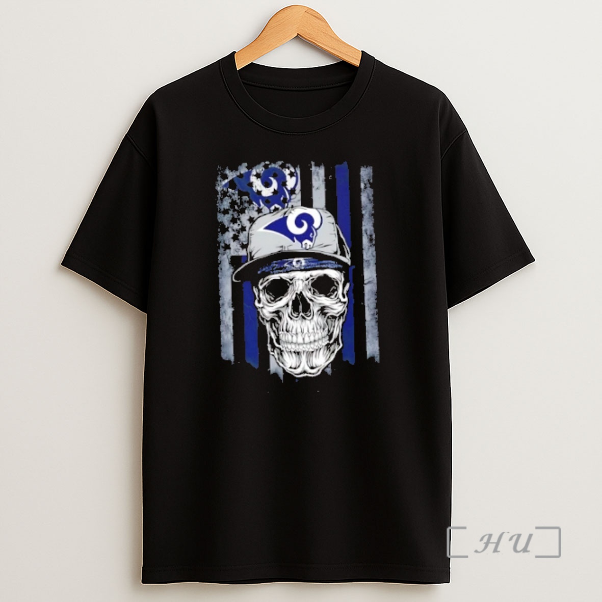 Officials Skull Wearing A Cap Los Angeles Rams Us Flag Shirt Sweatshirt Tee