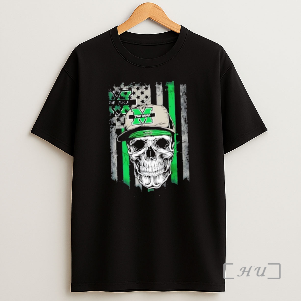 Officials Skull Wearing A Cap Marshall Thundering Herd Us Flag Shirt Sweatshirt Tee