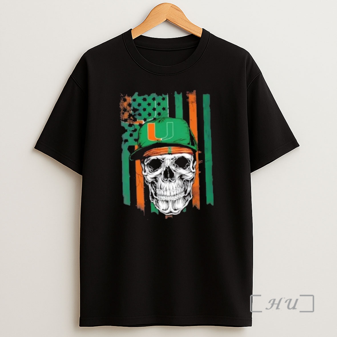 Officials Skull Wearing A Cap Miami Hurricanes Us Flag Shirt Sweatshirt Tee