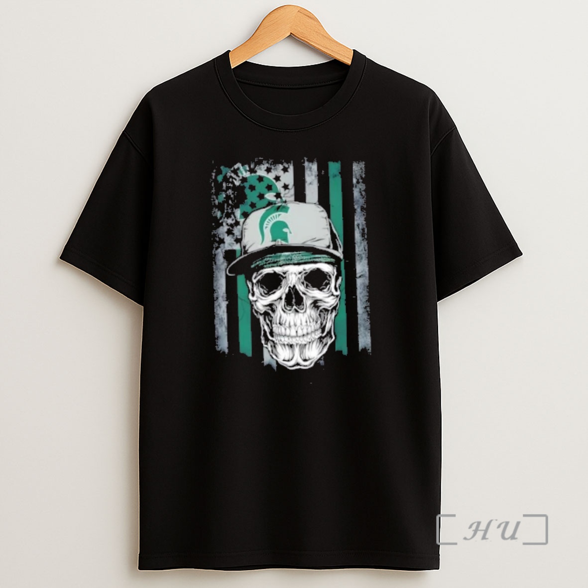 Officials Skull Wearing A Cap Michigan State Spartans Us Flag Shirt Sweatshirt Tee