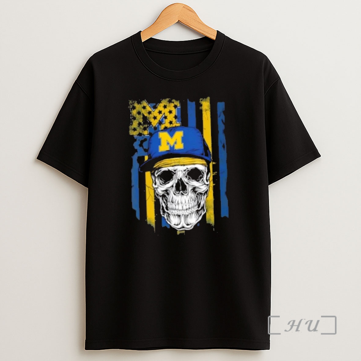 Officials Skull Wearing A Cap Michigan Wolverines Us Flag Shirt Sweatshirt Tee