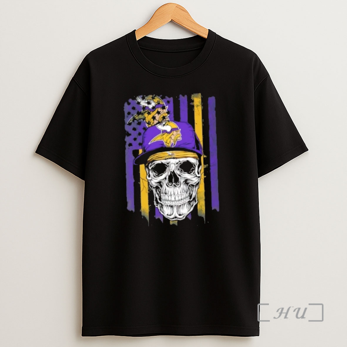 Officials Skull Wearing A Cap Minnesota Vikings Us Flag Shirt Sweatshirt Tee