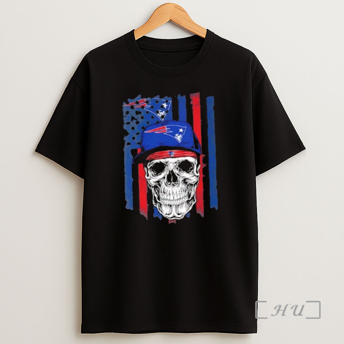 Officials Skull Wearing A Cap New England Patriots Us Flag Shirt Sweatshirt Tee