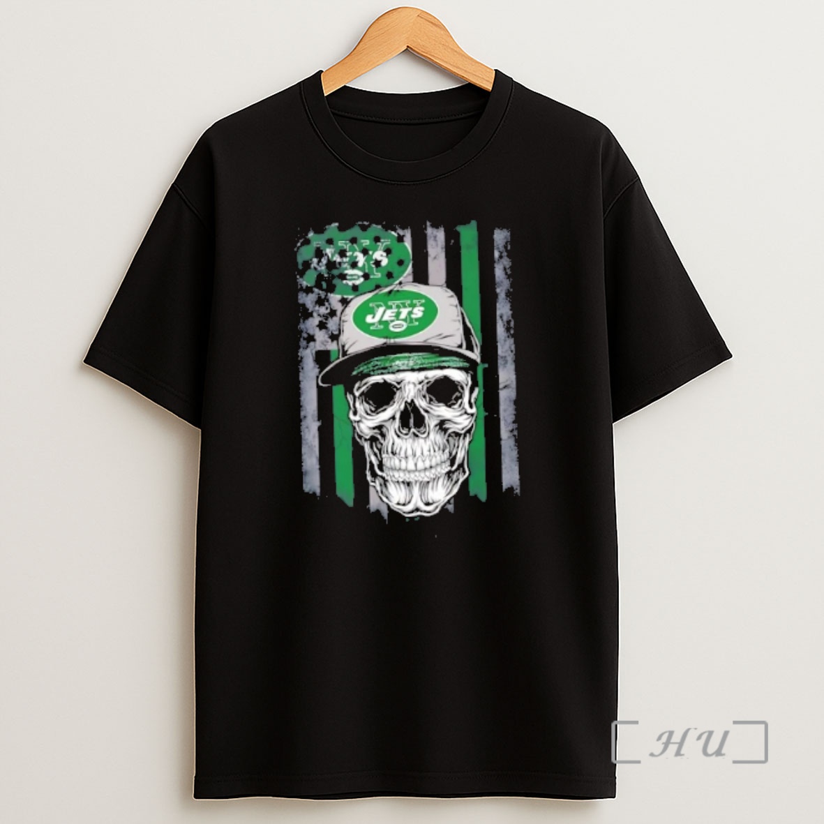 Officials Skull Wearing A Cap New York Jets Us Flag Shirt Sweatshirt Tee