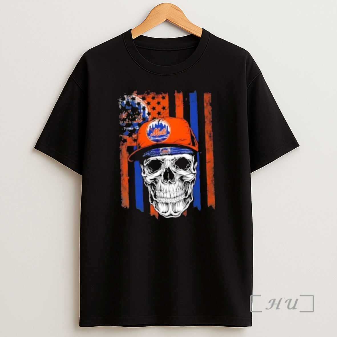 Officials Skull Wearing A Cap New York Mets Us Flag Shirt Sweatshirt Tee