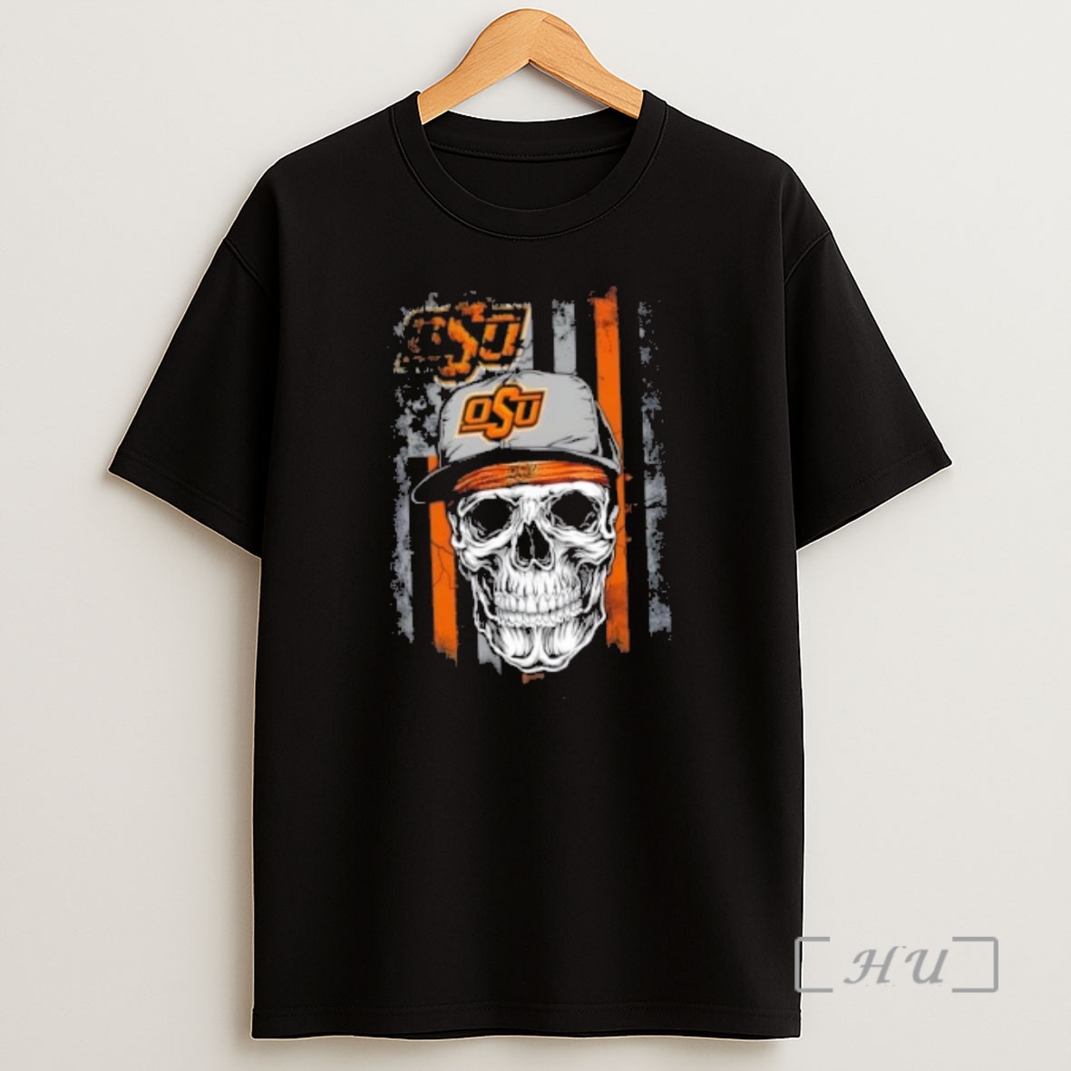 Officials Skull Wearing A Cap Oklahoma State Cowboys Us Flag Shirt Sweatshirt Tee
