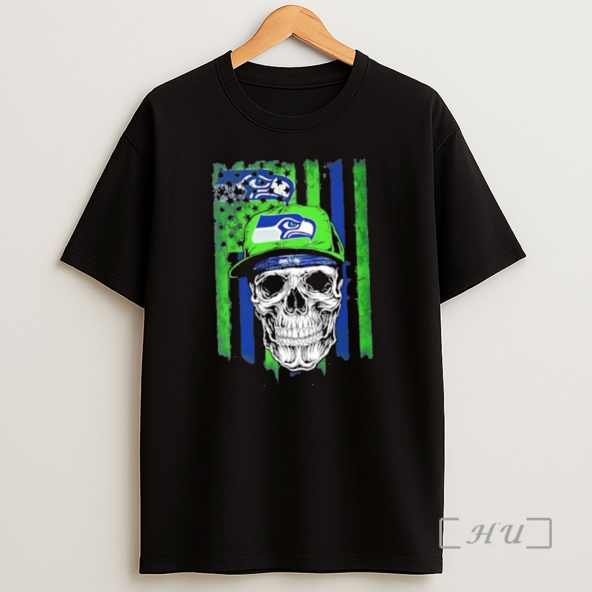 Officials Skull Wearing A Cap Seattle Seahawks Us Flag Shirt Sweatshirt Tee