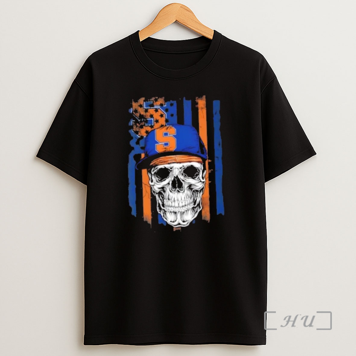 Officials Skull Wearing A Cap Syracuse Orange Us Flag Shirt Sweatshirt Tee