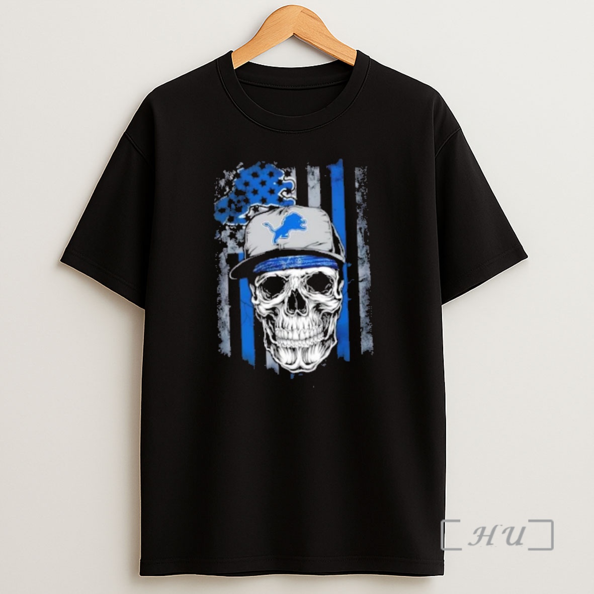 Officials Skull Wearing A Cap X Detroit Lions Us Flag Shirt Sweatshirt Tee