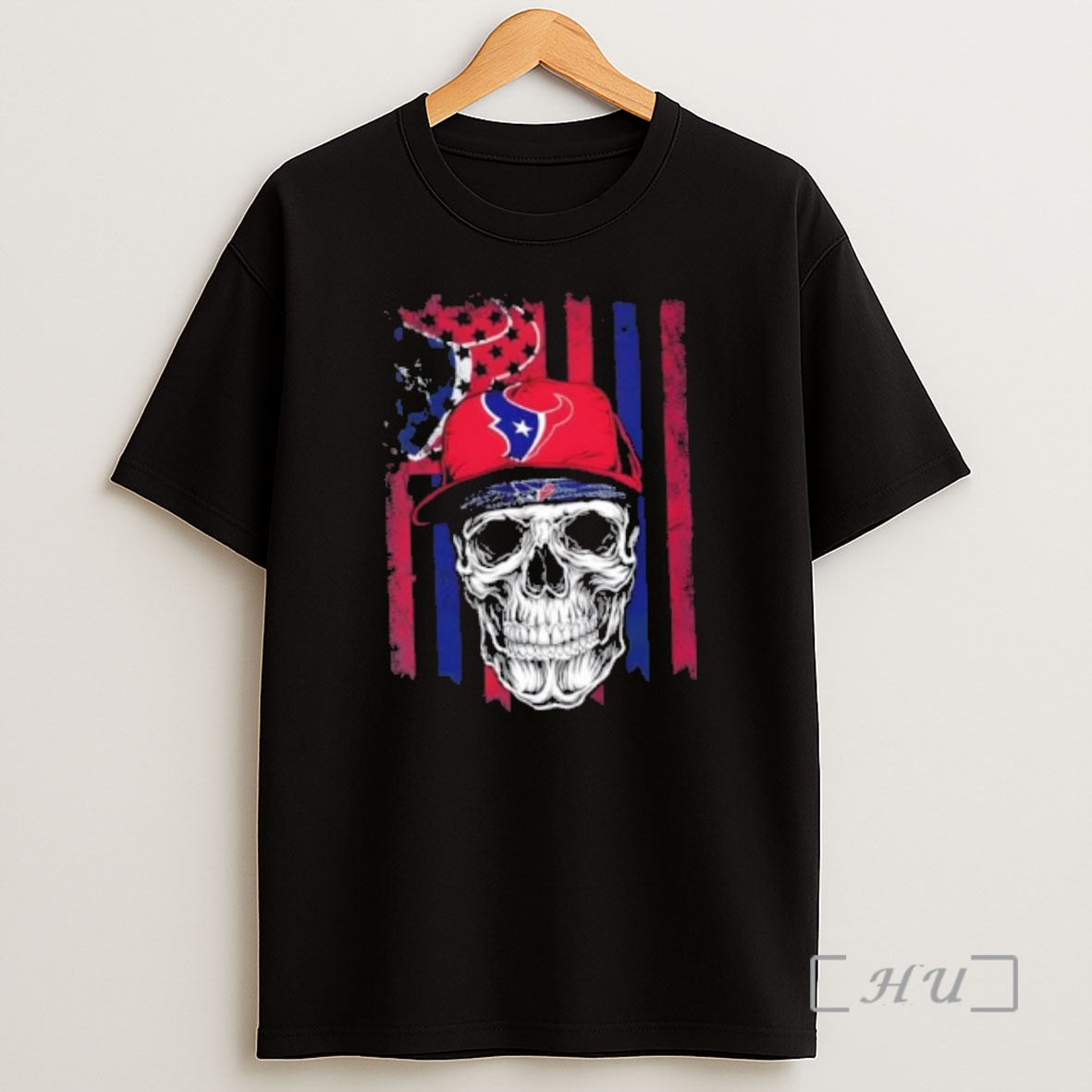 Officials Skull Wearing A Cap X Houston Texans Us Flag Shirt Sweatshirt Tee