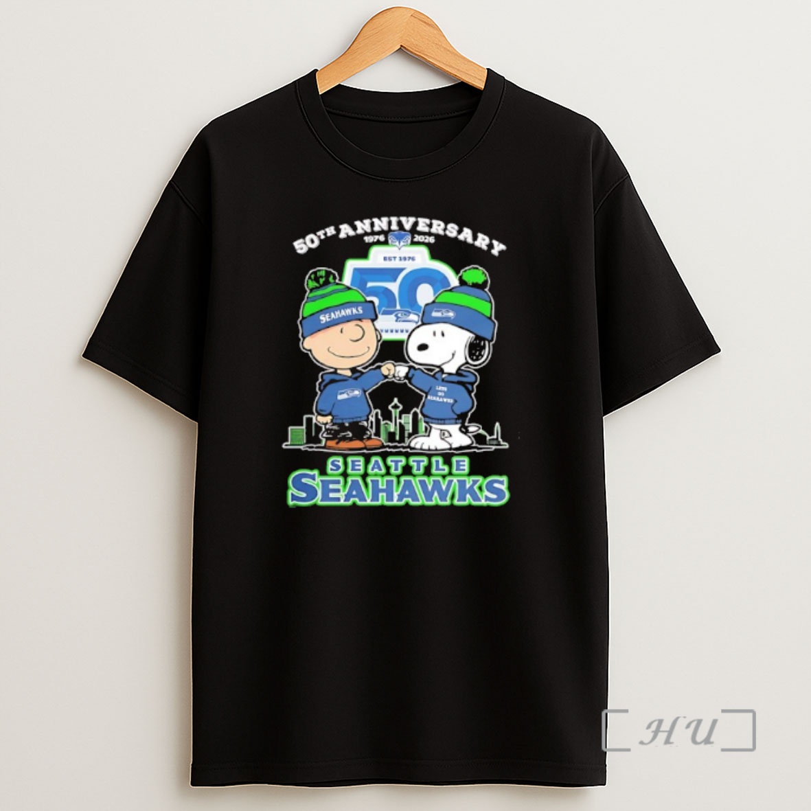 Officials Snoopy And Charlie Brown 50th Anniversary Seattle Seahawks Est 1976 Shirt Sweatshirt Tee