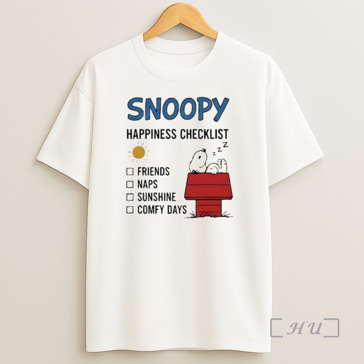 Officials Snoopy Happiness Checklist Friends Naps Sunshine And Comfy Days Shirt Sweatshirt Tee