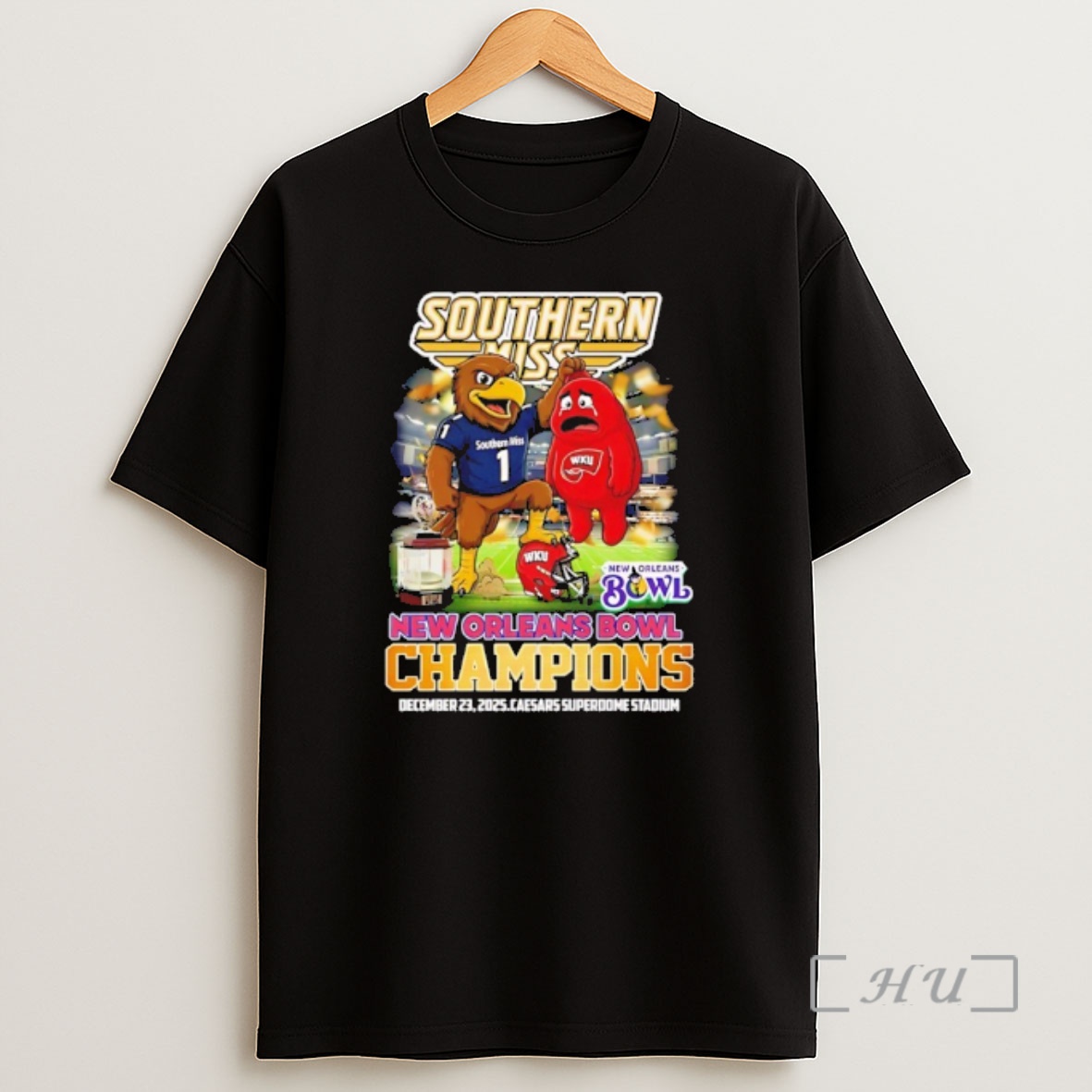 Officials Southern Miss 2025 New Orleans Bowl Champions Mascot Shirt Sweatshirt Tee