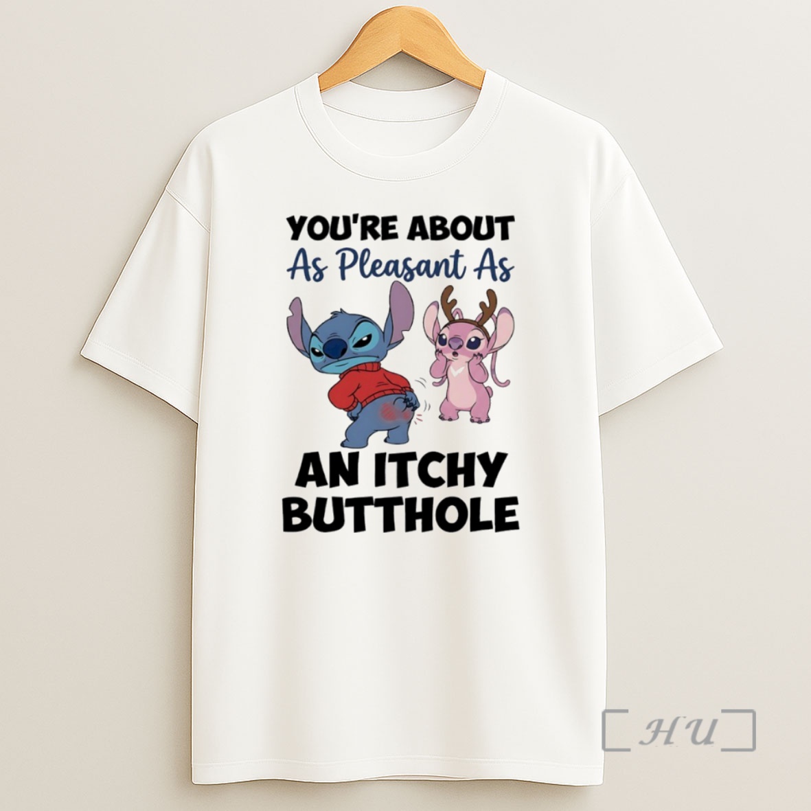Officials Stitch And Angel Youre About As Pleasant As An Itchy Butthole Circle Premium Shirt Sweatshirt Tee
