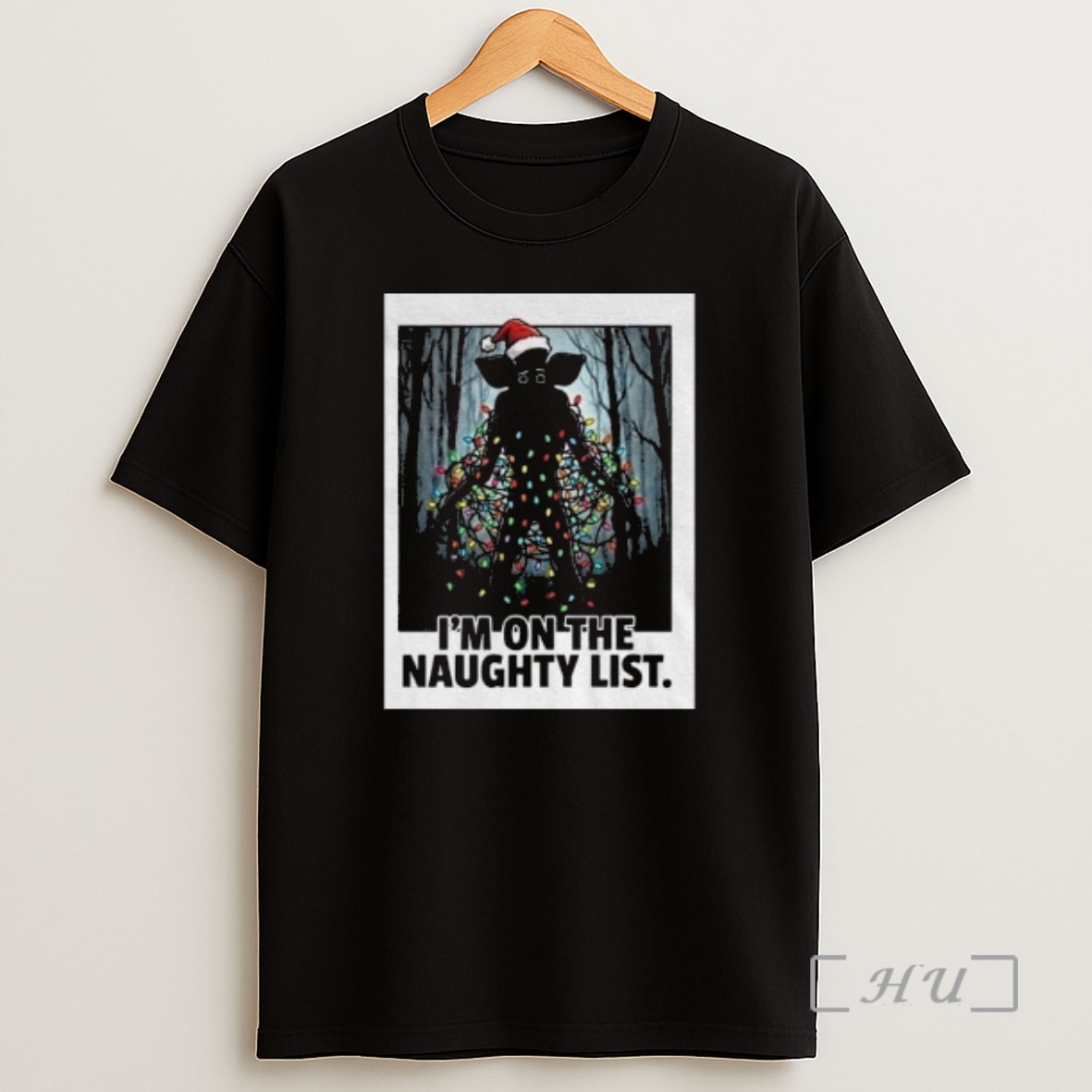 Officials Stranger Christmas Demogorgon On The Naughty List Circle Black Premium Shirt Sweatshirt Tee