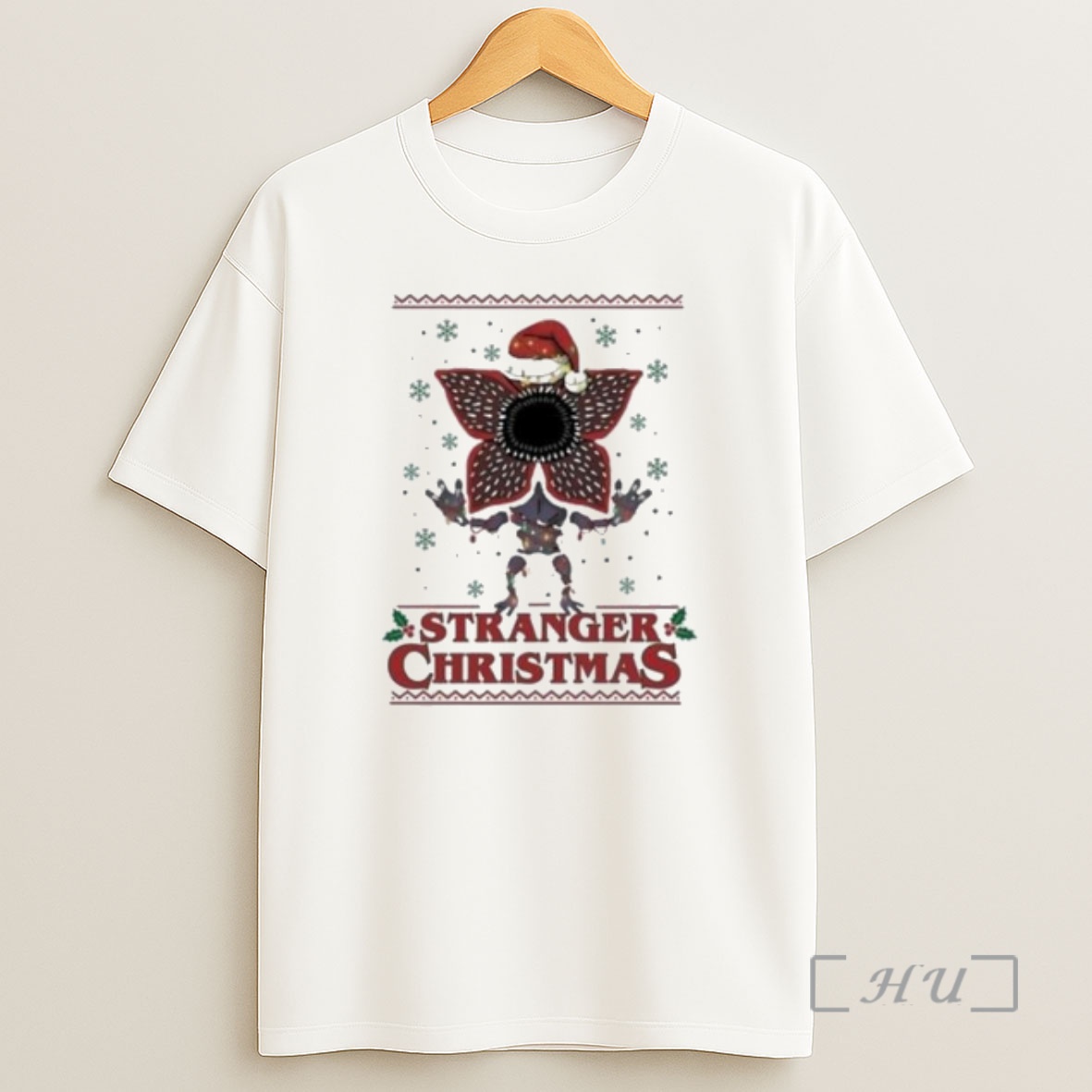 Officials Stranger Things Christmas Merry Upside Down Xmas Circle White Shirt Sweatshirt Tee