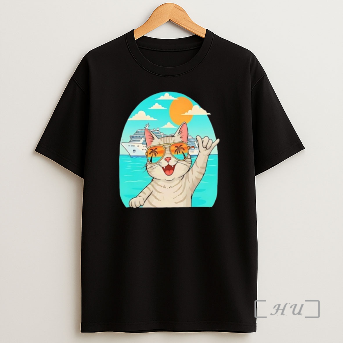 Officials Tabby Cat Wearing Sunglasses Behind Yacht Holiday Funny Shirt Sweatshirt Tee