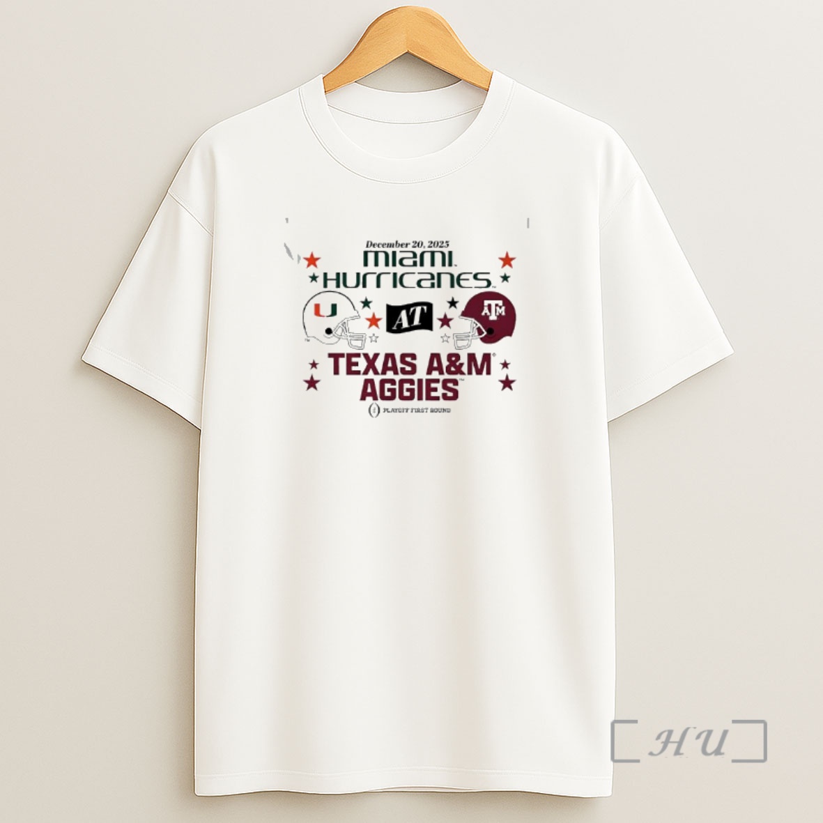 Officials Texas Am Aggies Miami Hurricanes 2025 Cfp First Round Matchup Helmets Shirt Sweatshirt Tee