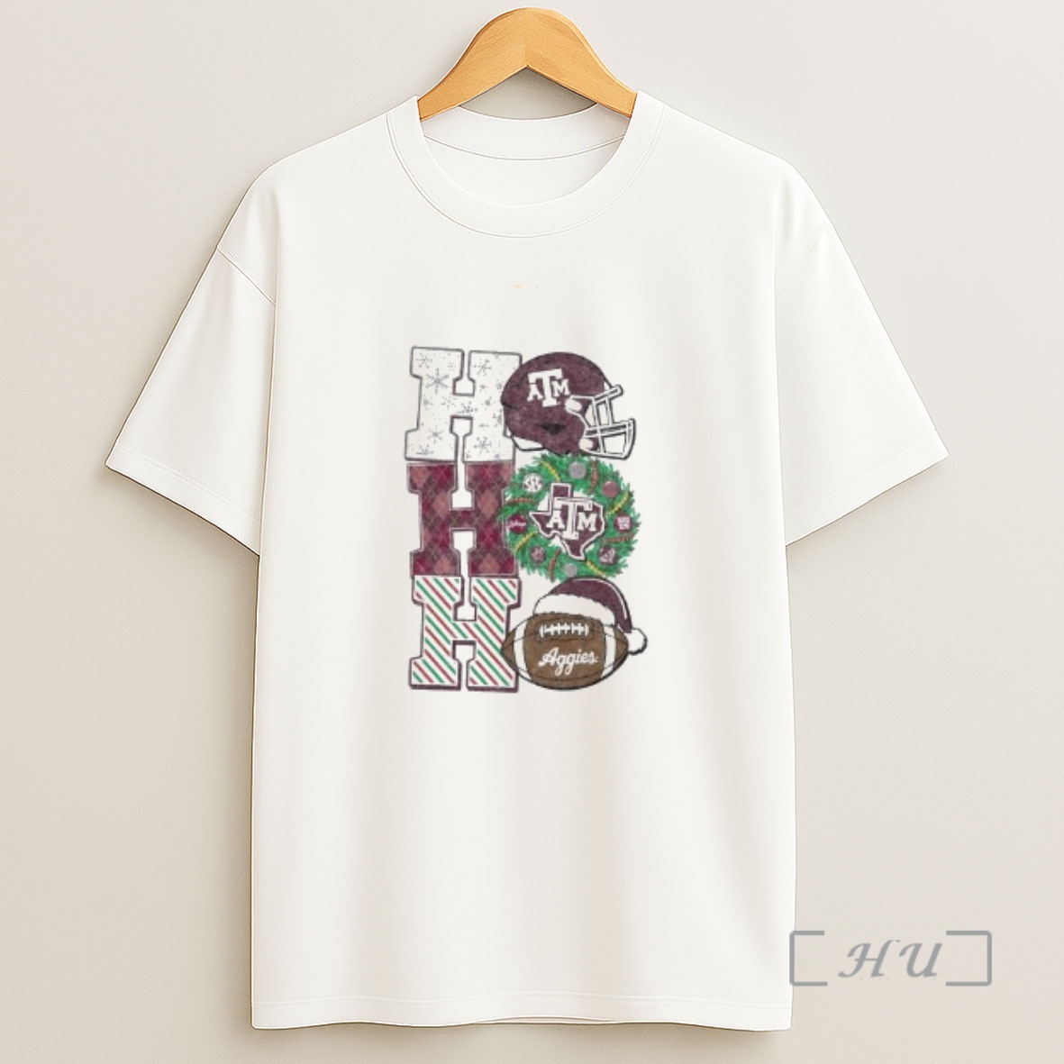 Officials Texas Am Aggies Football Christmas Ho Ho Ho Circle White Shirt Sweatshirt Tee