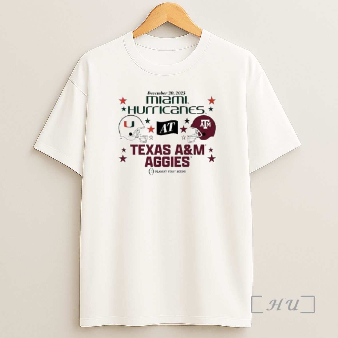 Officials Texas Am Aggies Miami Hurricanes 2025 Cfp First Round Matchup Circle White Shirt Sweatshirt Tee