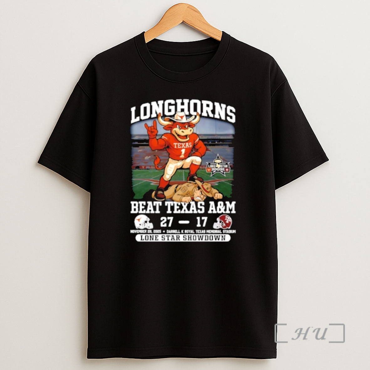 Officials Texas Longhorns Beat Texas Am 27 17 Score Lone Star Showdown Mascot Premium Shirt Sweatshirt Tee