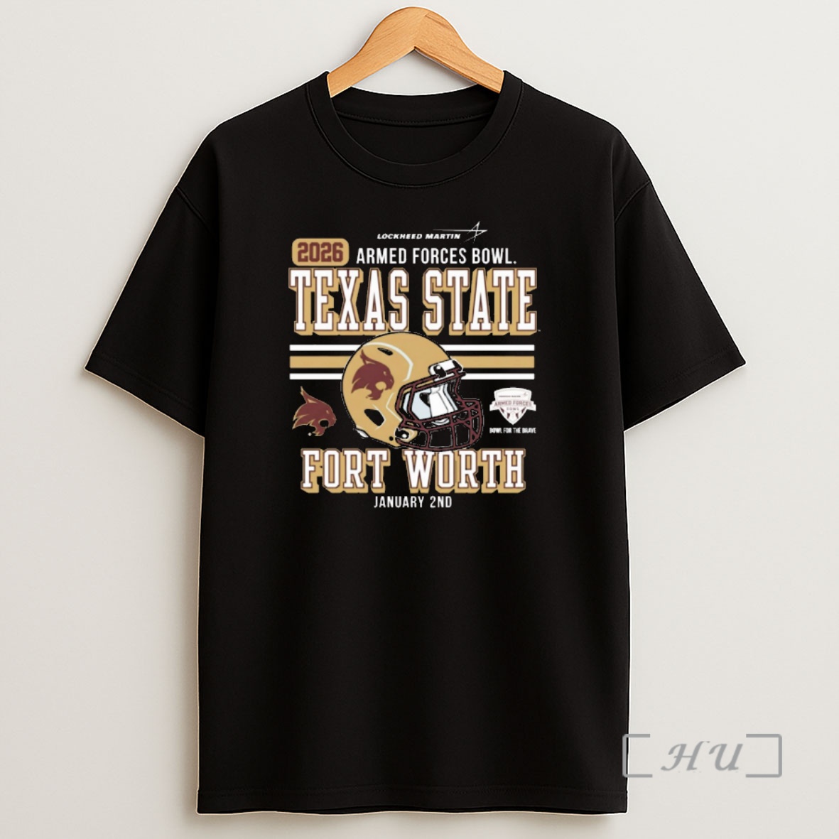 Officials Texas State Fort Worth University Football Armed Forces Bowl Bound Jan 2 2026 Helmet Shirt Sweatshirt Tee