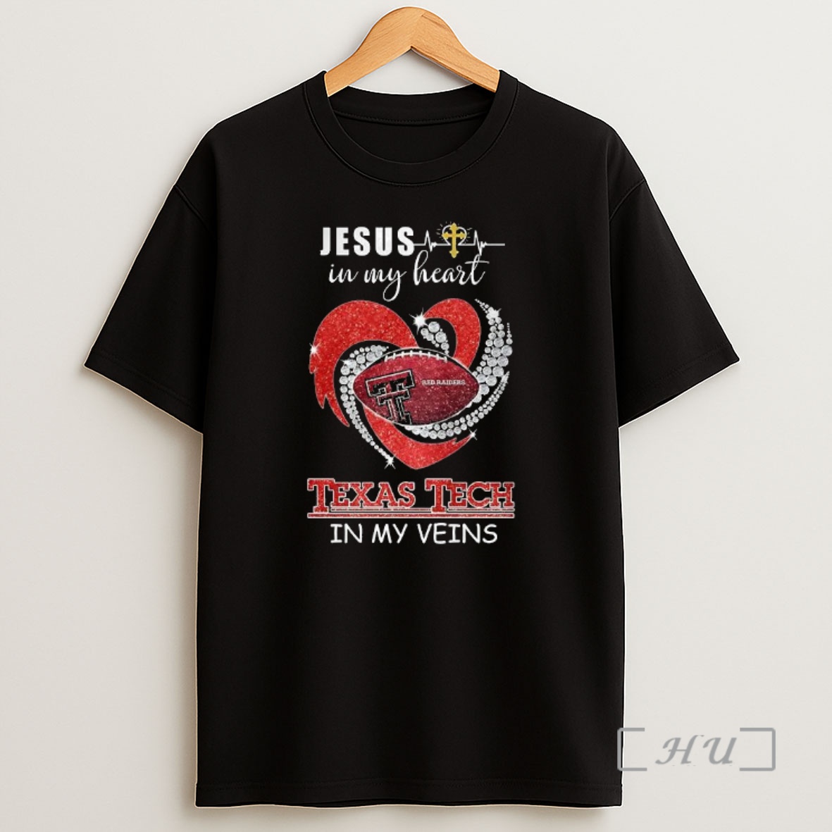 Officials Texas Tech Red Raiders Jesus In My Heart Texas Tech In My Veins Diamond Heart Christian Shirt Sweatshirt Tee