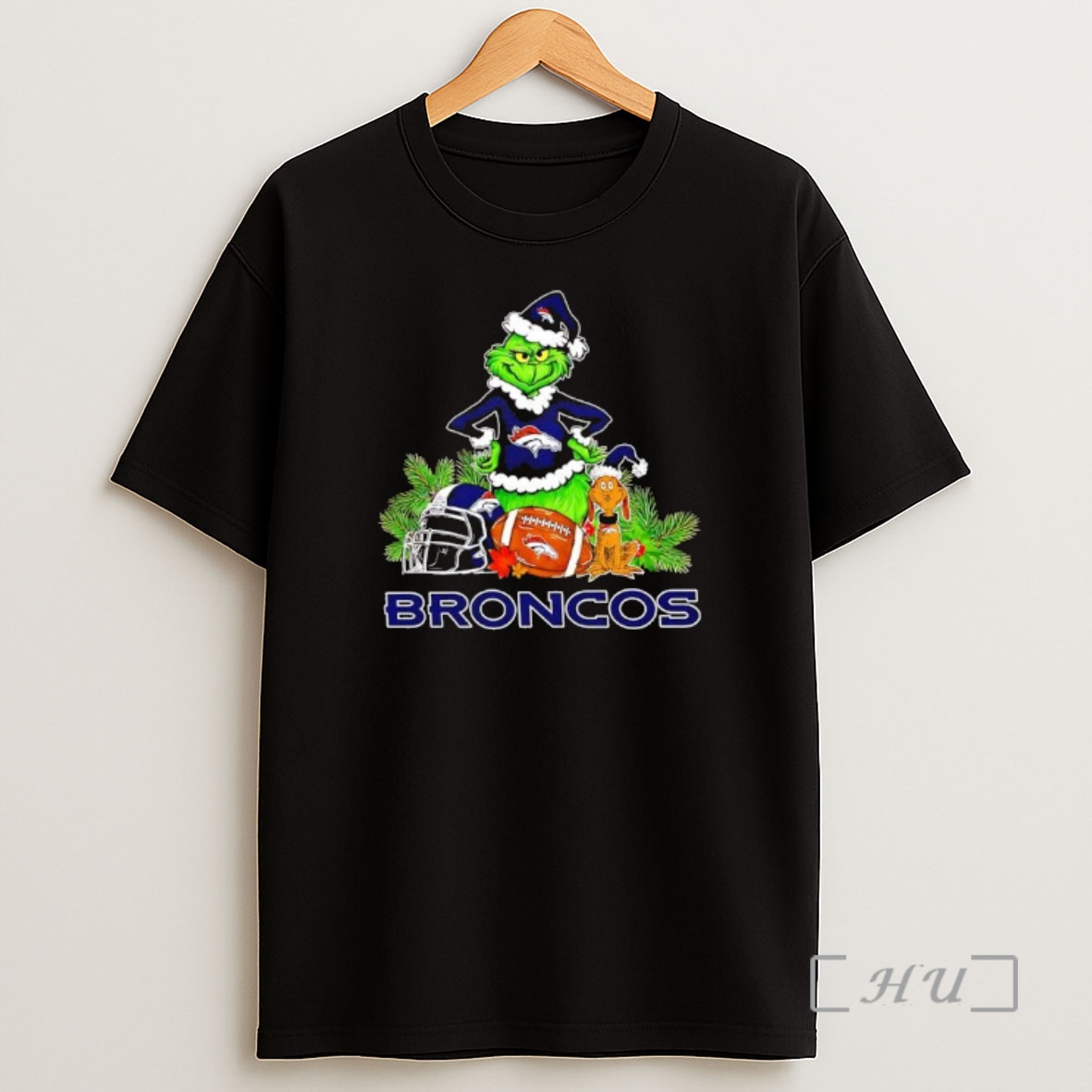 Officials The Grinch And Max Denver Broncos Christmas Helmet Items Shirt Sweatshirt Tee