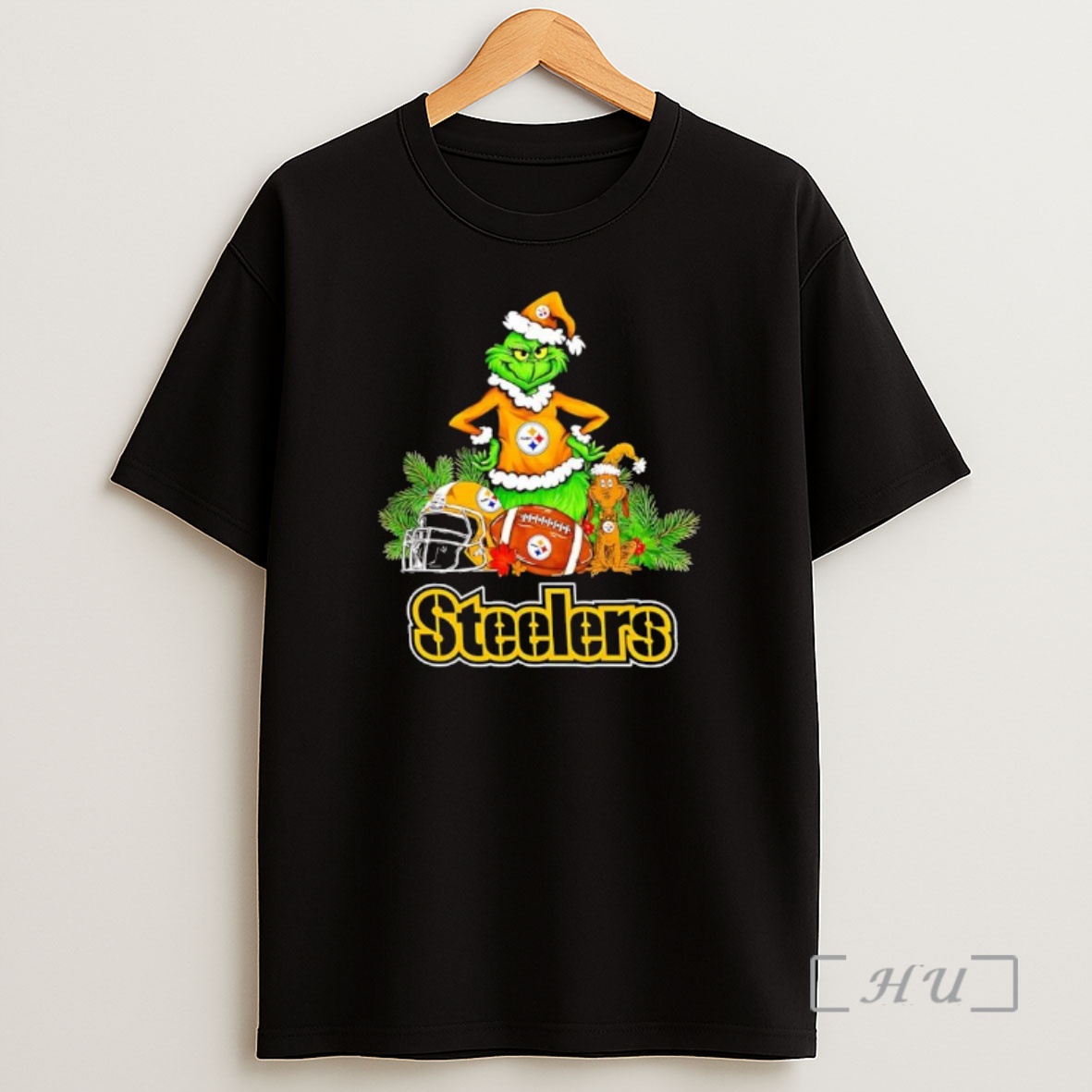 Officials The Grinch And Max Pittsburgh Steelers Christmas Helmet Items Shirt Sweatshirt Tee