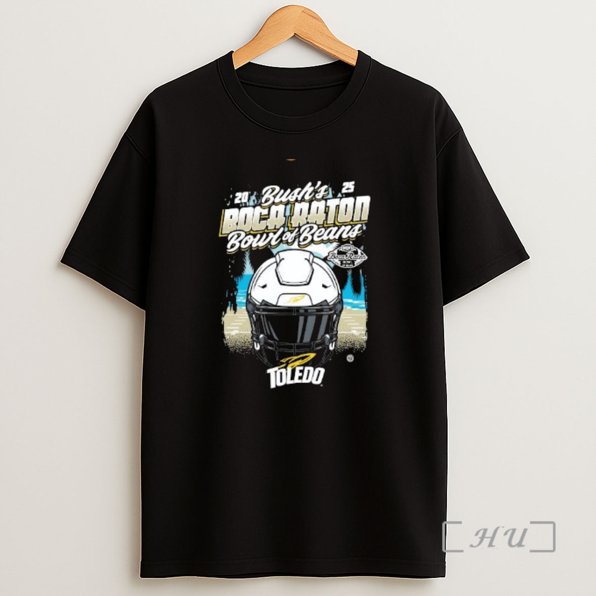 Officials Toledo Rockets 2025 Bushs Boca Raton Bowl Of Beans Helmet Circle Black Shirt Sweatshirt Tee