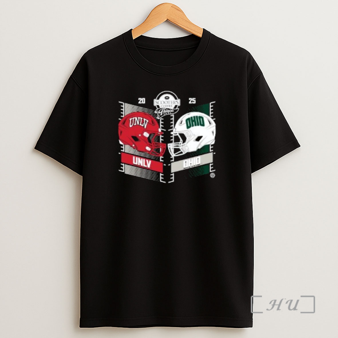 Officials Unlv Rebels Vs Ohio Bobcats 2025 Scooters Coffee Frisco Bowl Head To Head Helmet Logo Circle Black Shirt Sweatshirt Tee