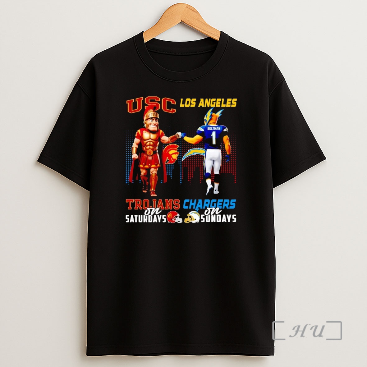 Officials Usc Trojans On Saturdays Los Angeles Chargers On Sundays Mascot Premium Shirt Sweatshirt Tee