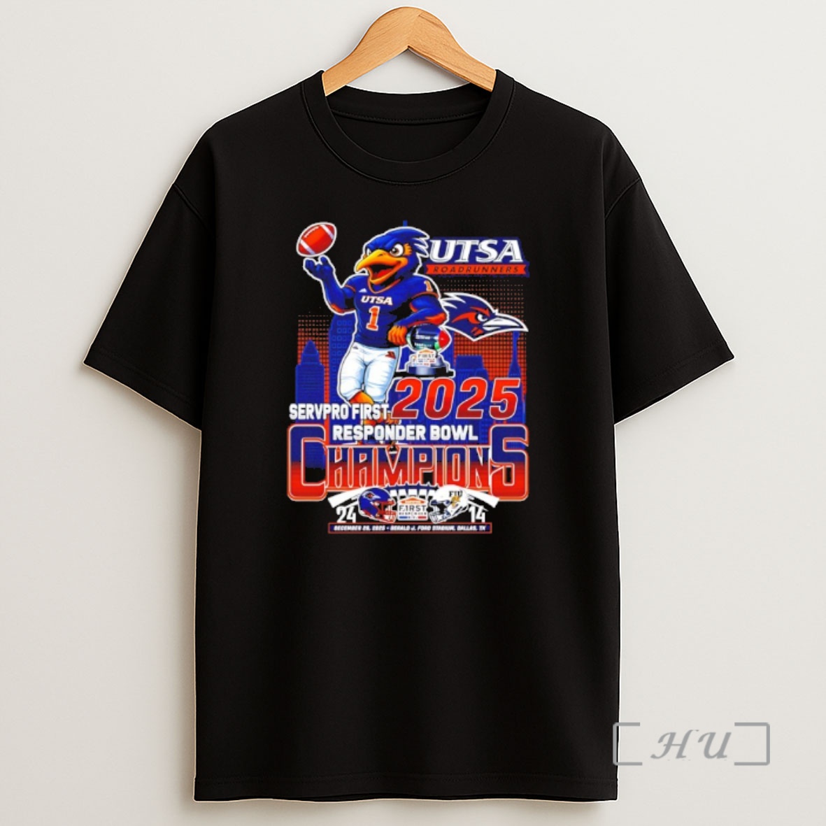 Officials Utsa Roadrunners 2025 Servpro First Responder Bowl Champions Mascot Shirt Sweatshirt Tee