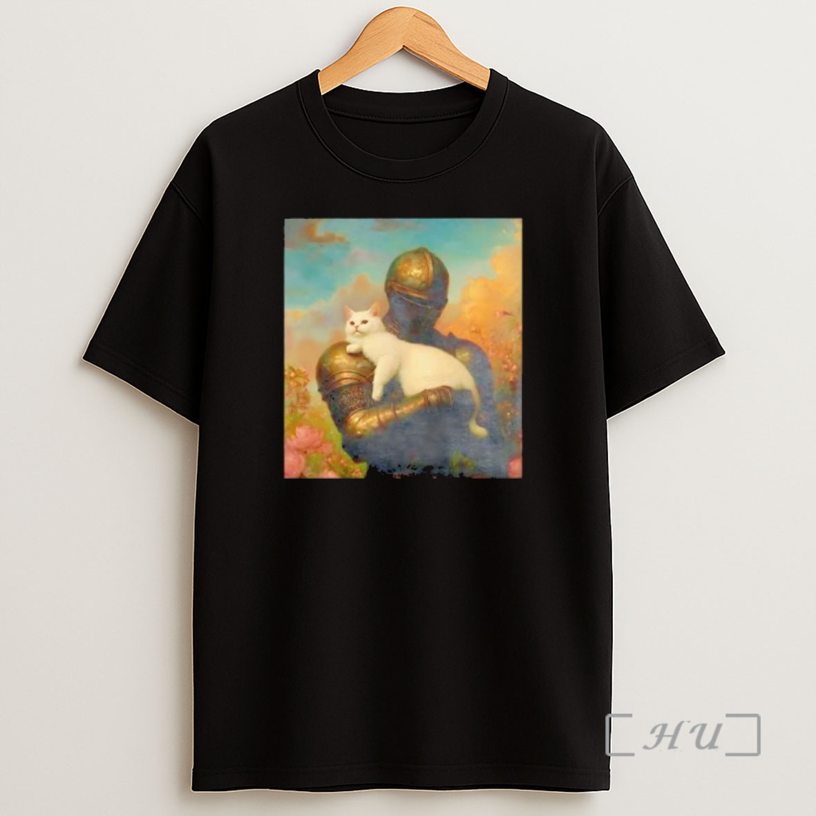 Officials Warrior Knight Holding White Cat Behind Blue Sky Shirt Sweatshirt Tee