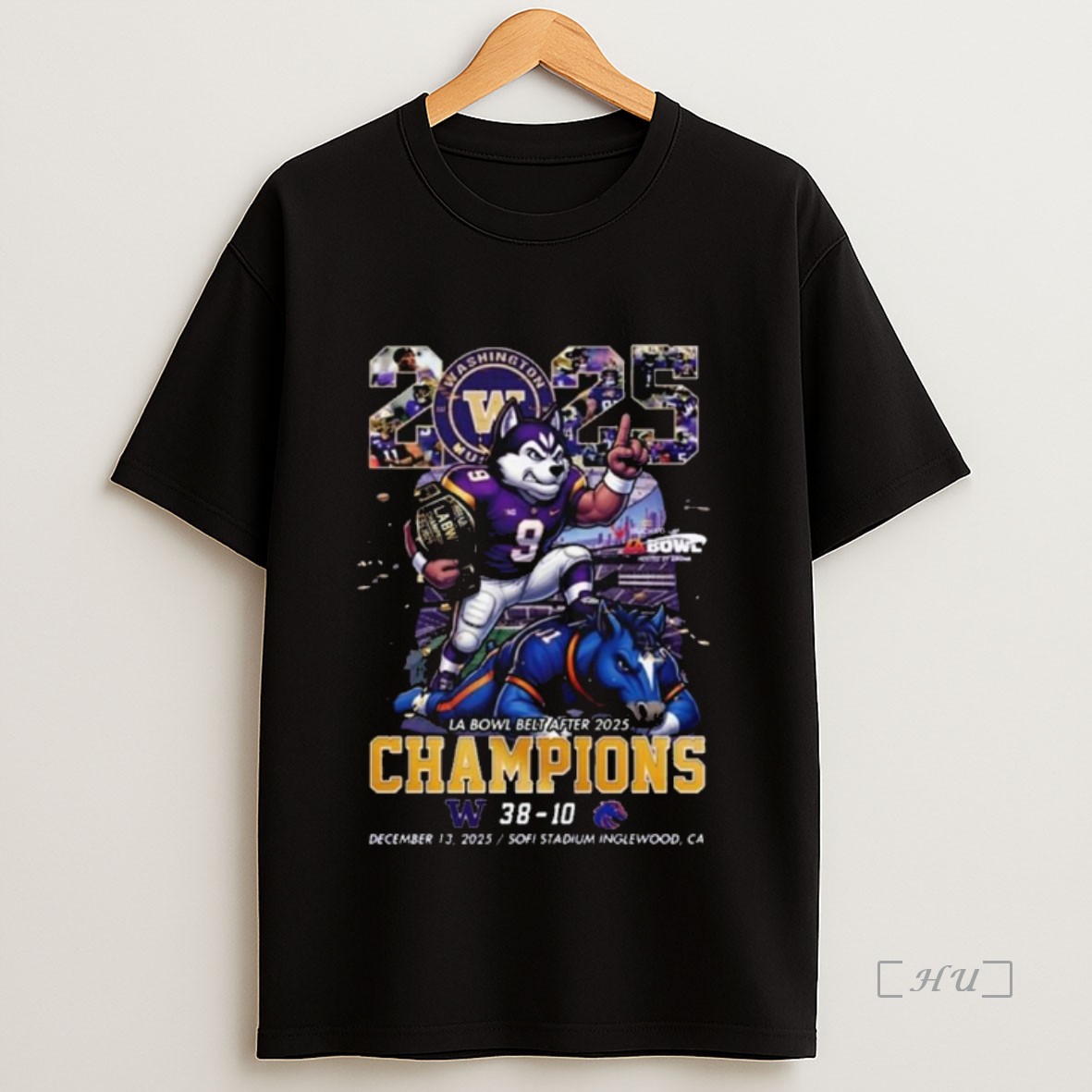 Officials Washington Huskies Wins Boise State Broncos At La Bowl Belt After 2025 Champions Mascot Long Sleve Shirt Sweatshirt Tee