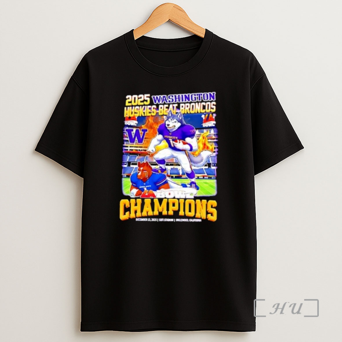 Officials Washington Huskies Beat Broncos 2025 La Bowl Champions Mascot Ornaments Shirt Sweatshirt Tee