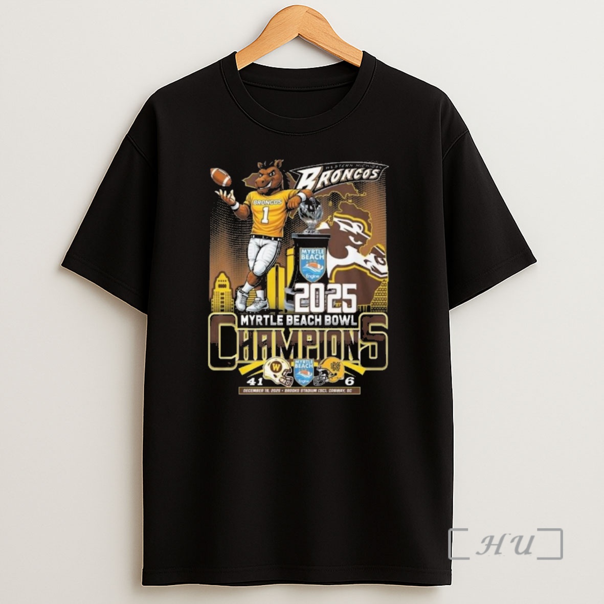 Officials Western Michigan Broncos 2025 Myrtle Beach Bowl Champions Mascot Shirt Sweatshirt Tee